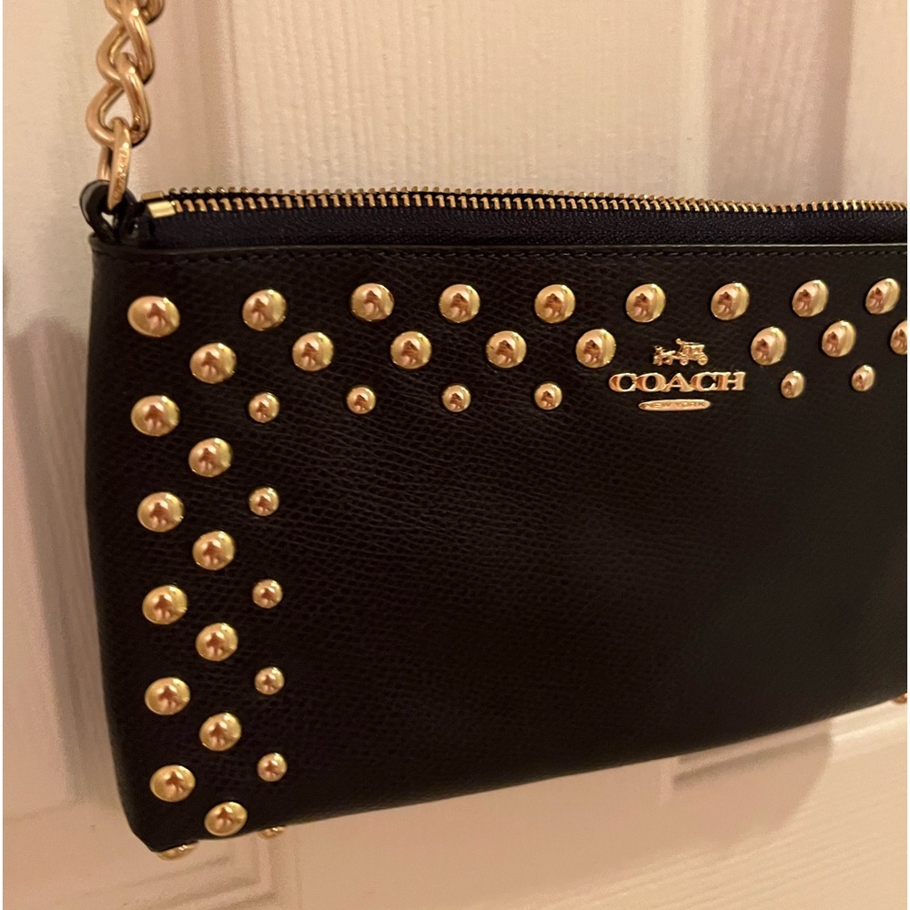 Coach Outlet Slim Crossbody- Navy Blue w/gold studs